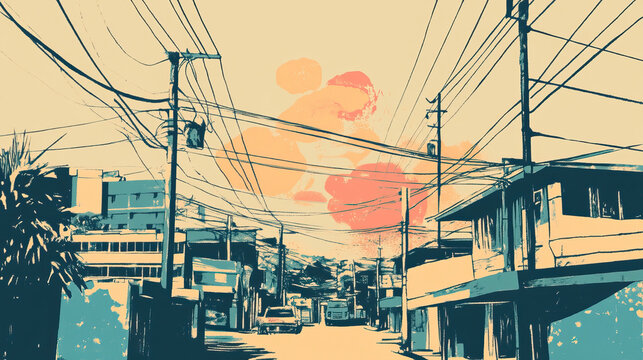 Risograph artistic riso print travel poster, card, wallpaper or banner illustration, modern, isolated, clear, simple of Dagupan, Philippines. Artistic, screen printing, stencil
