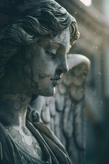 Obraz premium A detailed view of a statue featuring a woman's face and hair, suitable for use in historical or artistic contexts