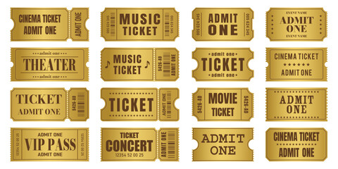 Vector set of golden ticket template. Invite ticket .Vector illustration.