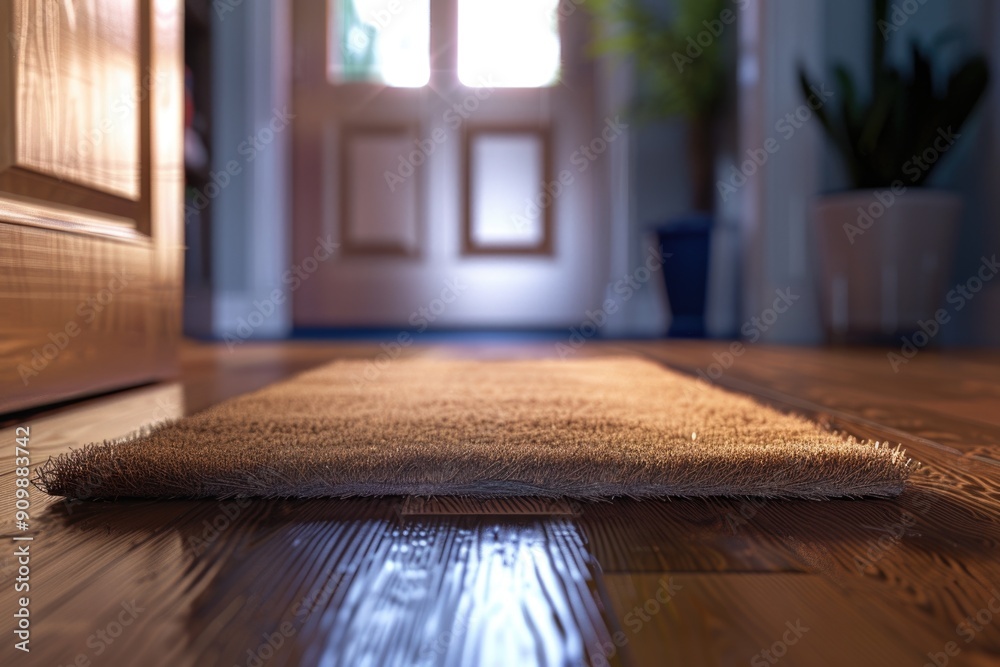 Wall mural a detailed view of a rug on a wooden floor