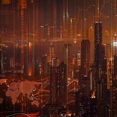 Fototapeta premium Cityscape with a Digital Overlay