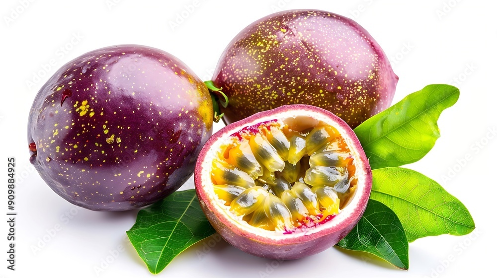 Poster clipping path passion fruit isolated on white background : generative ai