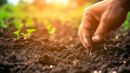 Expert hand of farmer checking soil health before growth a seed of vegetable or plant seedling Soil cultivated dirt Organic gardening agriculture : Generative AI