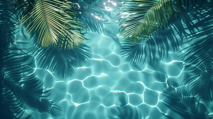 Fototapeta premium Tropical Palm Leaves Over Crystal Clear Water
