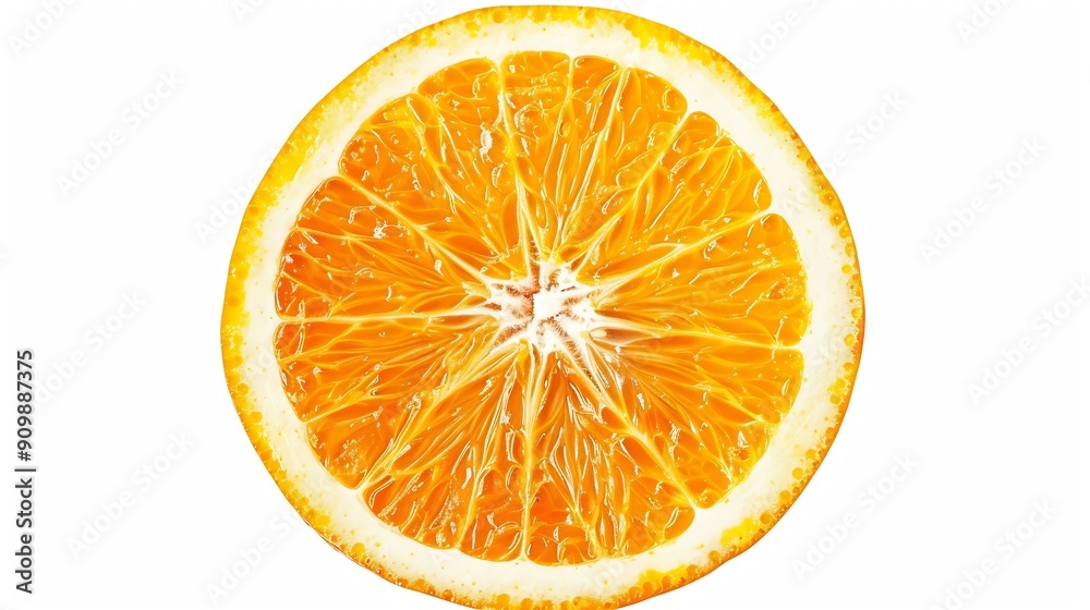 Poster Orange slice isolated Round orange slice on white background Orang fruit circle piece with clipping path Isolated white Full depth of field : Generative AI