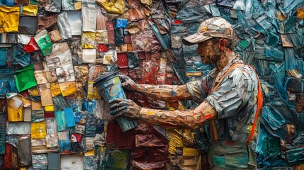 An artist is skillfully creating a work of art from recycled materials