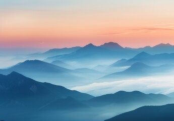 Fototapeta premium Serene Mountain Landscape at Dusk With Soft Mist and Colorful Sky