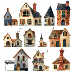 Fototapeta premium Watercolor illustration of vintage European houses, ideal for architectural designs, travel blogs, and historic themes, old-world charm