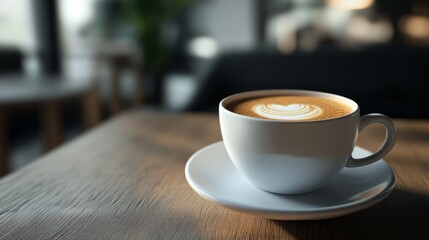 Obraz premium A cup of espresso coffee on a table with space for notes on one side.