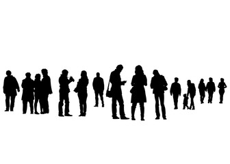 Big crowds people walking on white background
