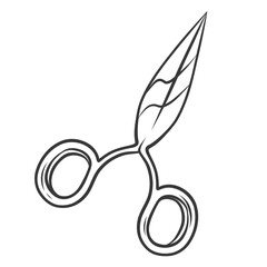 Scissors for sewing line icon. Hand drawn retro shears with pair of sharp blades and round handle, equipment of seamstress for dressmaking. Tailoring mascot, doodle scissors icon vector illustration