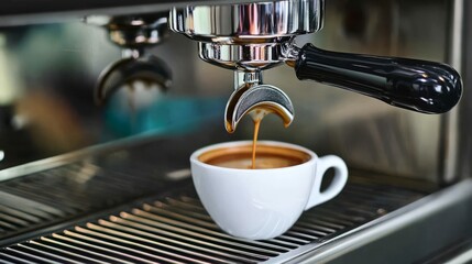 coffee machine makes espresso in cafe