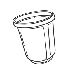 Plastic coffee cup line icon. Hand drawn retro disposable package for takeout drink, portable takeaway container. Street cafe, restaurant mascot, outline container for coffee icon vector illustration