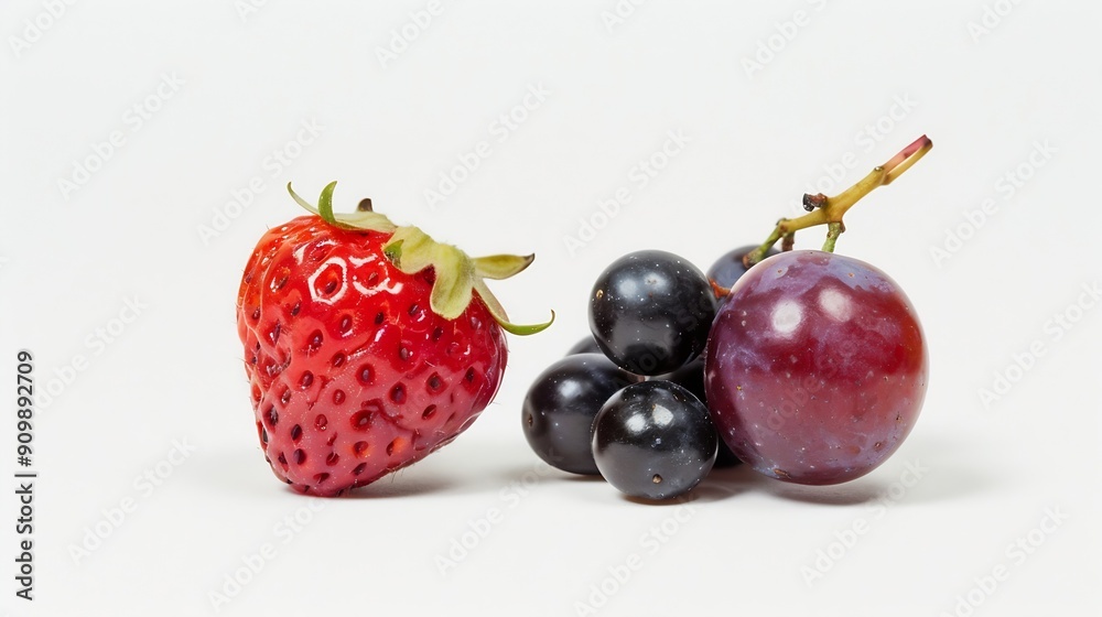 Poster one half of a berry and one bunch of grapes macro isolated on white background : generative ai