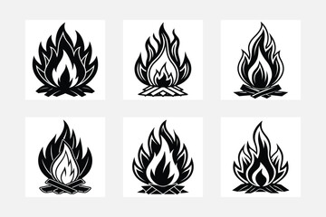 Innovative fire flame silhouette white background artwork set collection
