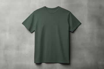 Green Shirt Mockup on Concrete Wall Background: Blank Khaki Army Green T-Shirt Mockup Unisex for Branding, Fashion Design, and Product Display
