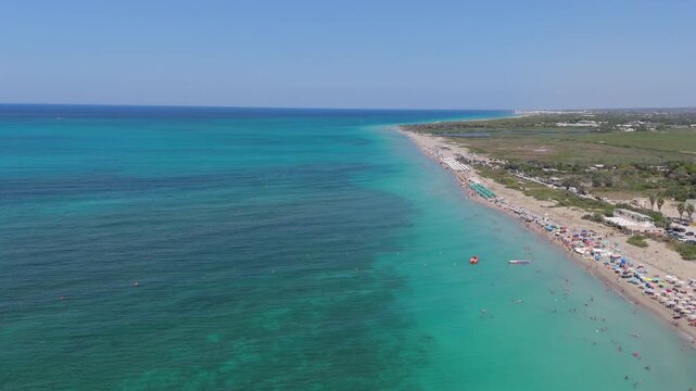 Torre Mozza is a coastal town in Salento, Puglia, known for its white sandy beaches and crystal-clear waters. The 17th-century tower, from which it takes its name, overlooks the scenic coastline