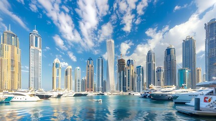 Fototapeta premium Dubai Marina in a sunny day United Arab Emirates : Generative AI