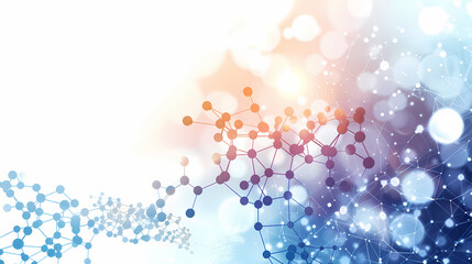 Obraz premium A vibrant abstract background with an intricate network of interconnected dots and lines, evoking a sense of connectivity and complexity. The blurred bokeh effect in the background adds a dreamy and e