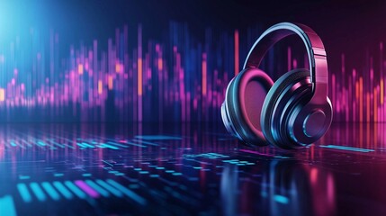 Headphones with colorful sound waves, representing music and audio technology.