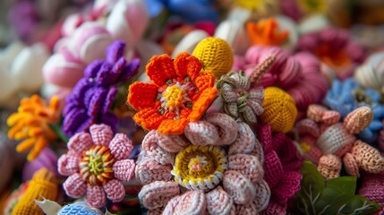 Fototapeta premium Knitted flower bouquets are very elegant and have many meanings suitable for lovers etc : Generative AI