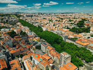 Fototapeta na wymiar Aerial View Of Beautiful Lisbon Cityscape Restauradores Square