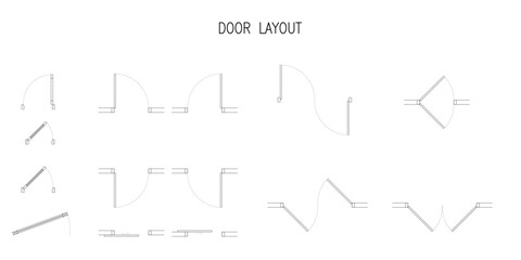 set of door floor plan top view. Architectural kit of icons for interior project. Door for scheme of apartments. Construction symbol © feipco