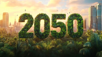 Net Zero by 2050. Zero Carbon Emissions Target, Carbon Neutral, Zero Greenhouse Gas Emissions Concept, Global warming, Climate change