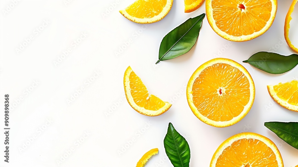 Poster orange fruit with orange slices and leaves isolated on white background orange with clipping path : 