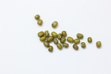 Closeup of mung beans on white background 
