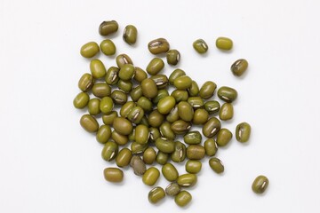 green mung beans on white background