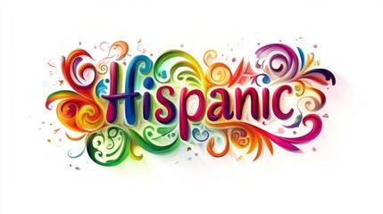A colorful text Hispanic design on white background. National hispanic heritage month festival, Latin america culture, tradition and art.