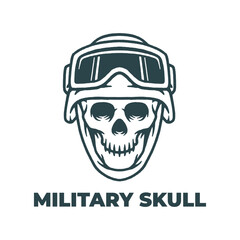 Skull head with military helmet illustration. Army skull logo emblem vector. Isolated on white background.