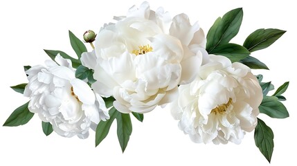 Floral arrangement bouquetof white peony flowers isolated on a white background Element for creating designs cards patterns floral arrangements frames wedding cards and invitations : Generative AI