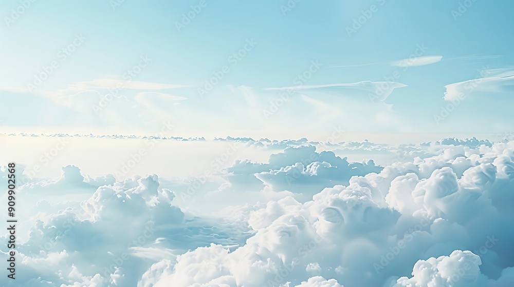 Aufkleber Blue sky with some clouds View over the clouds light background : Generative AI