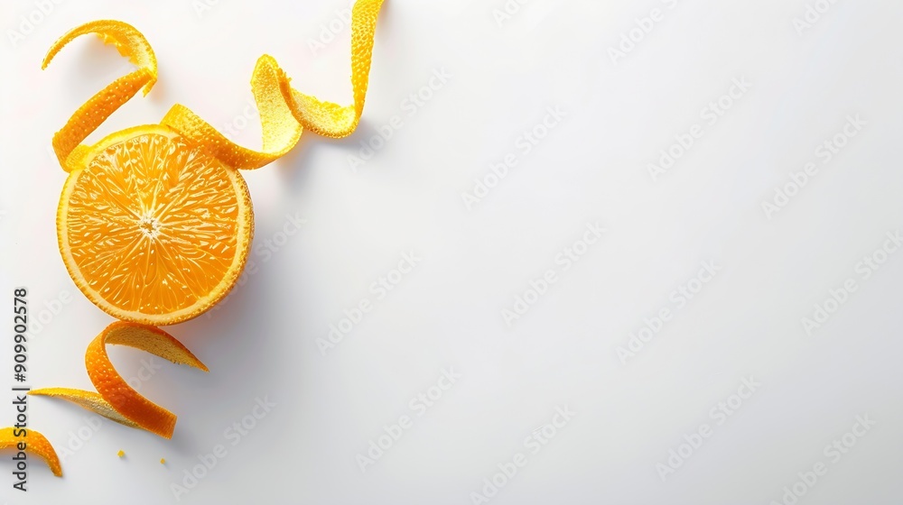 Wall mural peel of fresh orange fruit isolated on a white background slice of citrus zest : generative ai