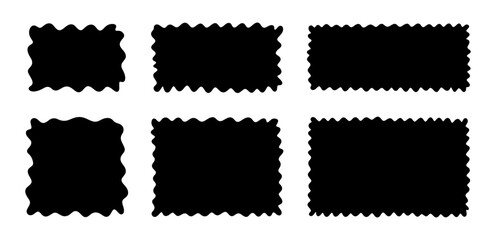 Doodle wavy curve edge frame. Hand drawn wave rectangle borders. Brush drawn squares