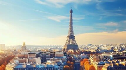 Obraz premium Cityscape of Paris with Eiffel Tower at sunny day France : Generative AI