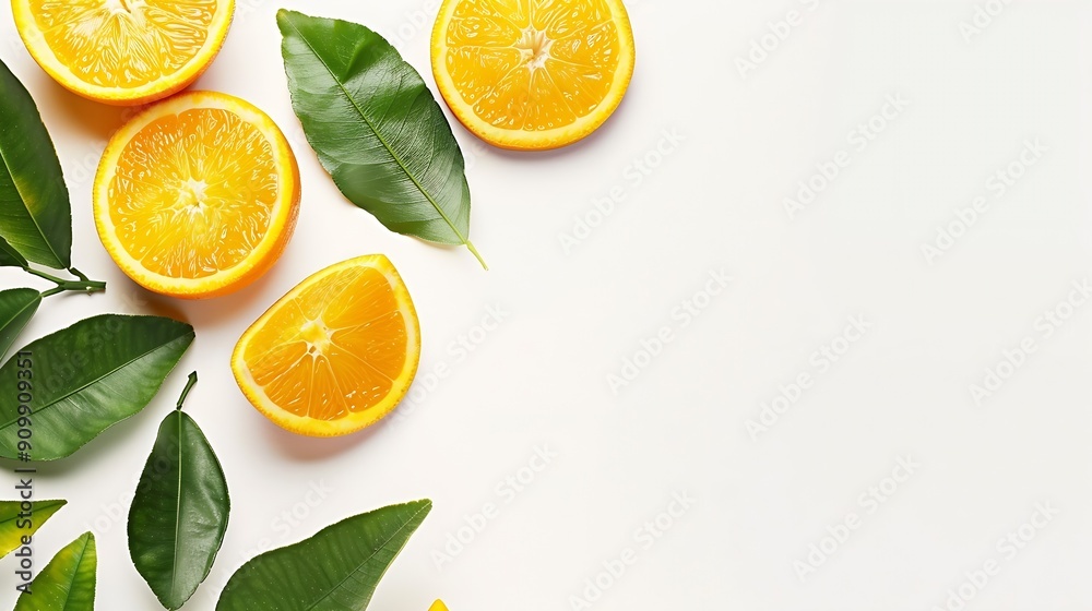 Poster orange fruit with orange slices and leaves isolated on white background orange with clipping path : 