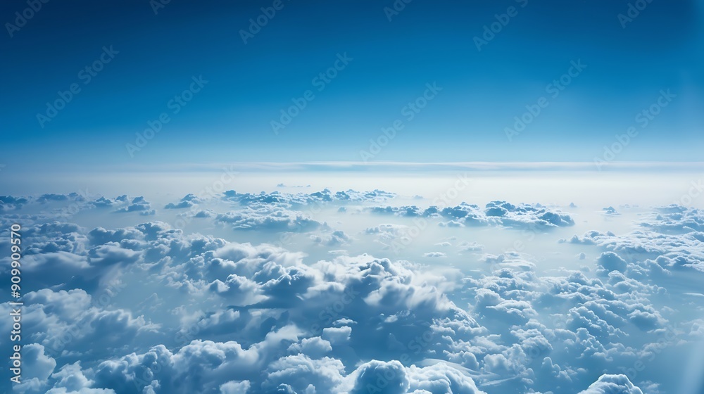 Aufkleber Blue sky with some clouds View over the clouds light background : Generative AI