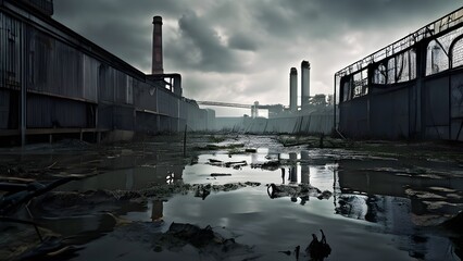 Fototapeta premium Flooded Industrial Area Generative AI