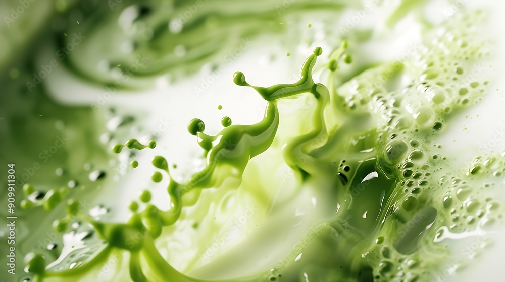 Poster green tea matcha mixing with milk texture background food and drink close up : generative ai