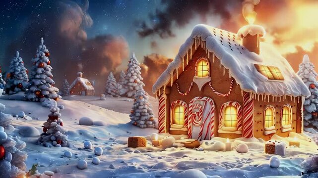 video of Gingerbread house at christmas background