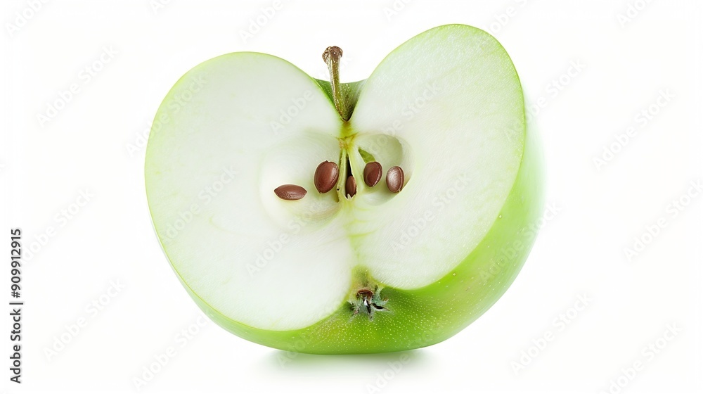 Poster Green apple half with seeds isolated on white background Half of green apple fruit with clipping path Full Depth of Field : Generative AI