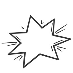 Speech bubble of star shape line icon. Hand drawn retro text balloon of surprise, anger expression of speaker. Communication mascot, outline speech box icon in comic book style vector illustration