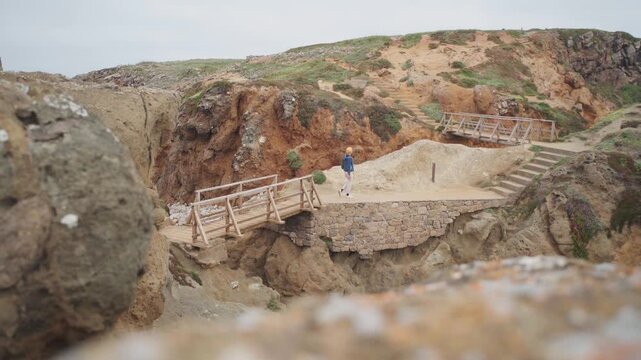 Rock formations of the Papoa island in the site of geological interest of the cliffs of the Peniche peninsula, portugal