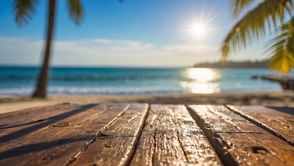 Fototapeta premium Tropical beach at sunset with a wooden pier extending into the ocean