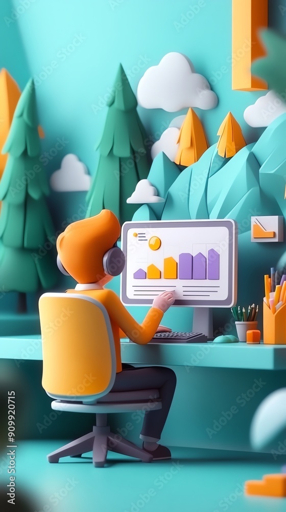 Aufkleber 3d illustration of a person working on a computer.