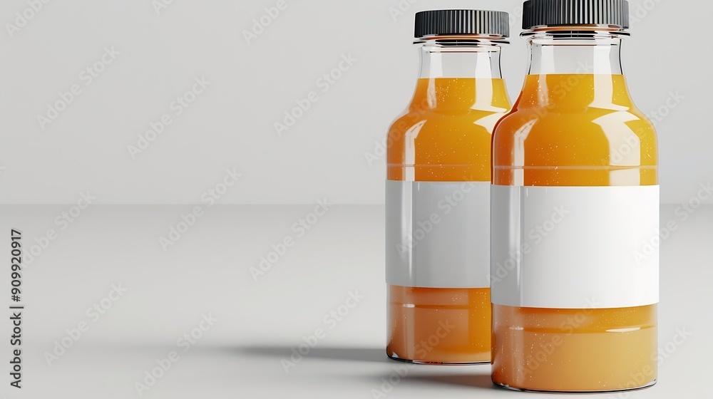 Poster juice bottles with blank label : generative ai