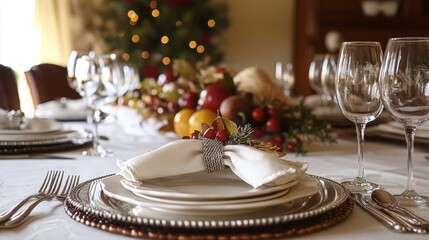 Fototapeta premium Table with food for Thanksgiving Day. Table setting for the Thanksgiving holiday. The concept of celebrating Thanksgiving with family and friends. Interior for Thanksgiving.